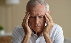 Пожилой мужчина держится за голову